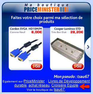 Priceminister widgetbait VoyagerMoinsCher.com link on PriceMinister widget